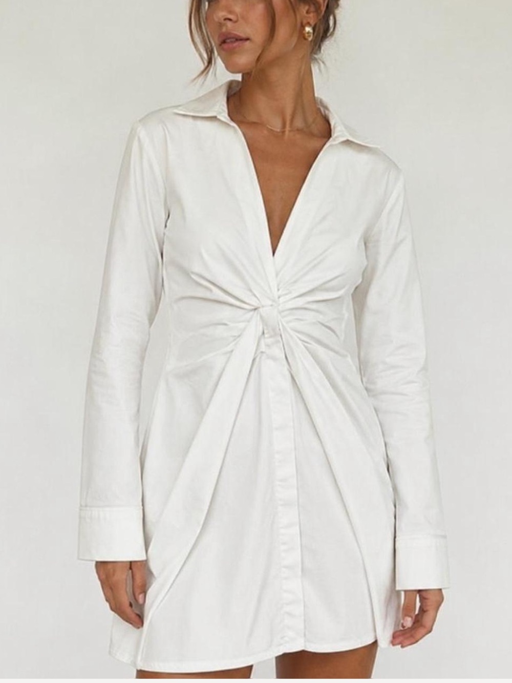 Zara White Knot-Front Mini Shirt Dress